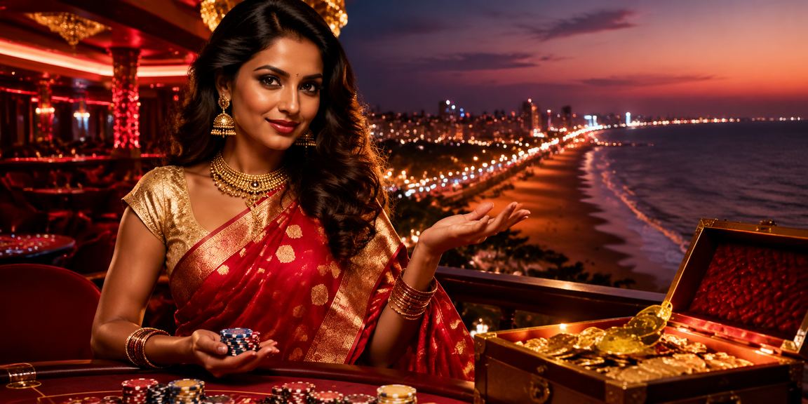 Indian woman enjoying premium betting VIP experience along Chennai Marina Beach