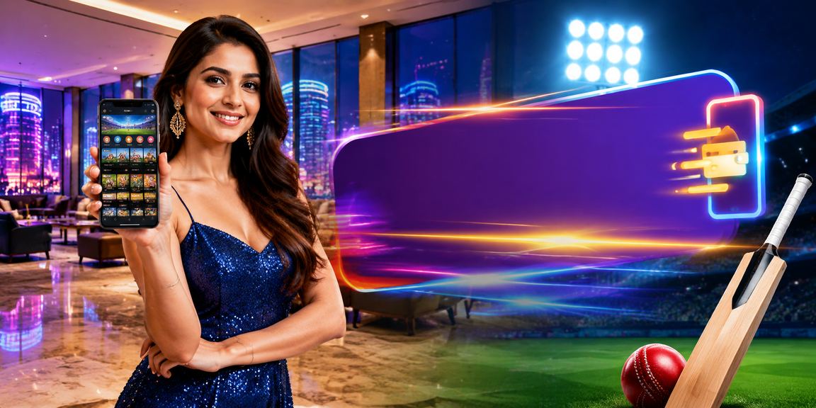 Nighttime view of Delhi city with cricket betting neon signs